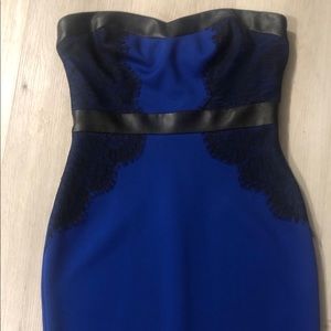 Guess Strapless Blue Lace and Vegan Leather Dress